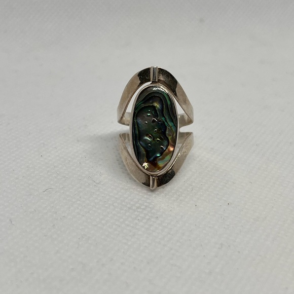 SOLD Sterling Silver Reversible Abalone and White Shell Ring - Picture 1 of 5